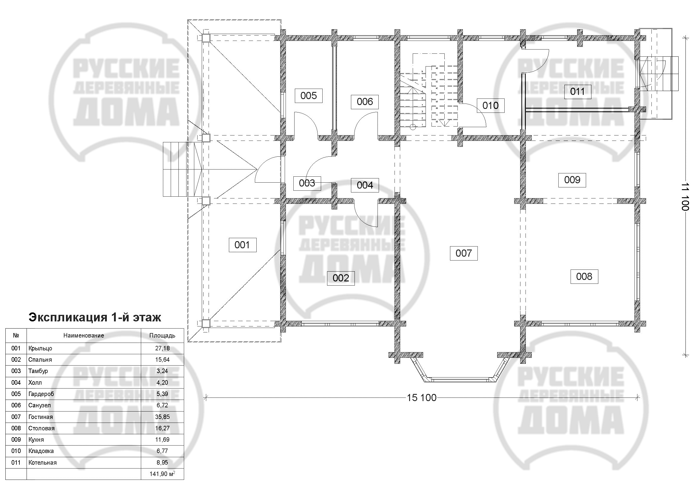 План 1 этажа дома из профилированного бруса Д-232