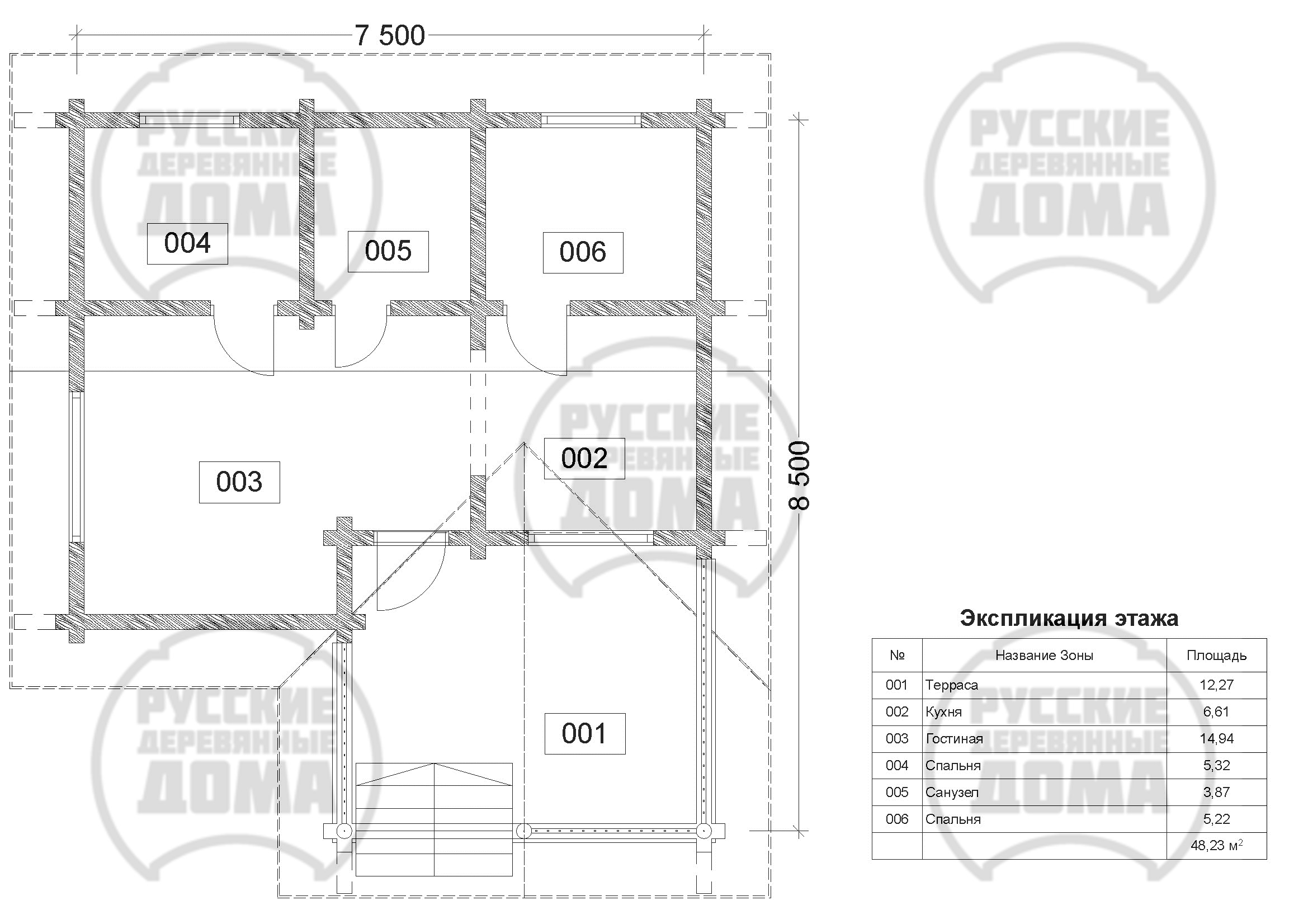 План этажа садового дома оцилиндрованного бревна СД-45